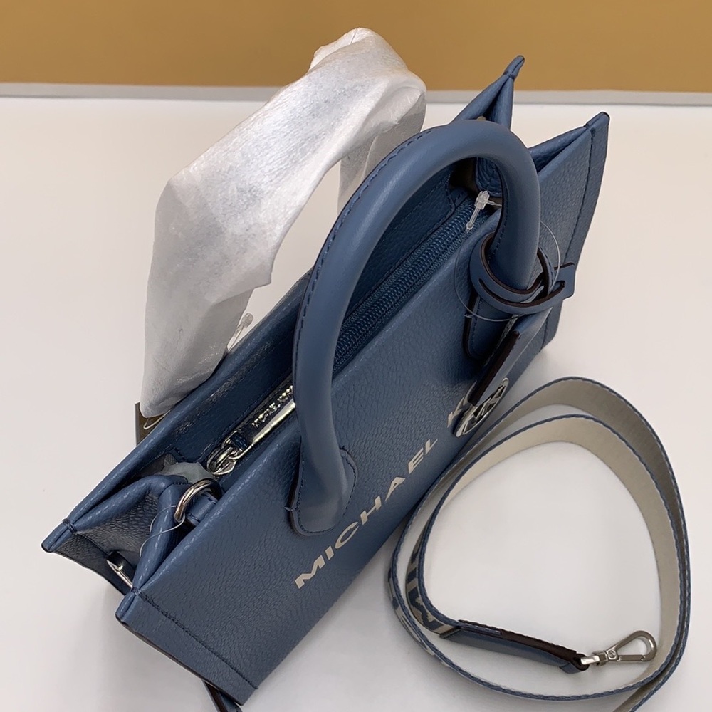 Michael Kors Mirella Small Pebbled Leather Crossbody Top Zip XBODY Bag Denim NWT - Picture 9 of 16